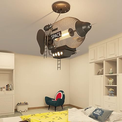 TPMAFF Lámpara de araña para dormitorio de niños luces colgantes de decoración temática de cápsula espacial lámpara colgante con atenuación continua