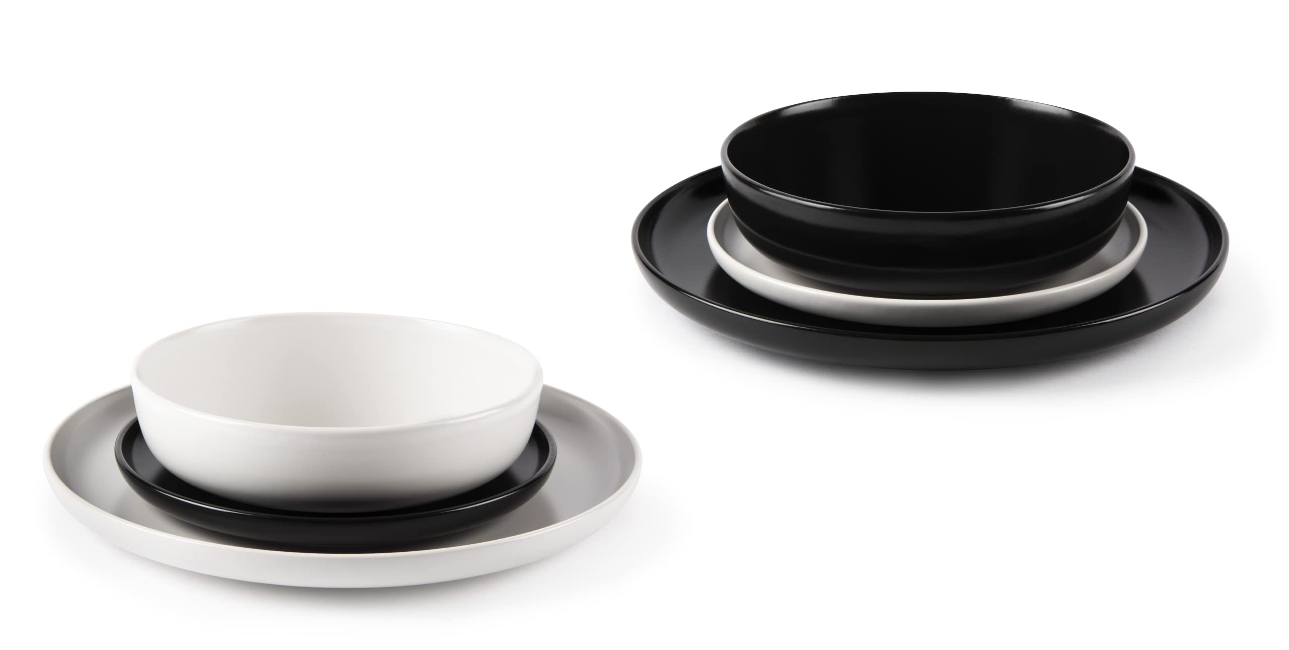 Excelsa Nordic zestaw obiadowy 12-częściowy, ceramiczny, biały i czarny