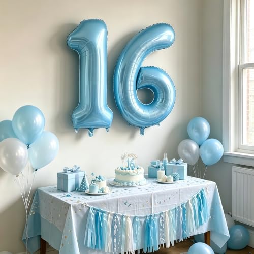 Image of Pastel Blue 17 Balloon Number, Light Blue 17 Balloons for Birthday Party | Number 17 Balloon,40 Inch,Pastel Blue,Helium-fillable,17 Foil Mylar Balloons,for Birthday Party Anniversary Decorations