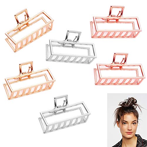 VinBee 6 PACK Large Metal Hair Claw Clips Hair Catch Barrette Jaw Clamp for Women Half Bun Hairpins for Thick Hair (Silver + Gold + Rose Gold)