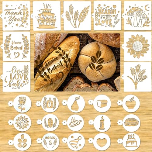 24PCS Bread Stencils for Sourdough Bread Stencils for Baking Supplies Cakes Cookies Pie Template Making Accessories 24 Style(5.9 Inch 3.9 Inch)