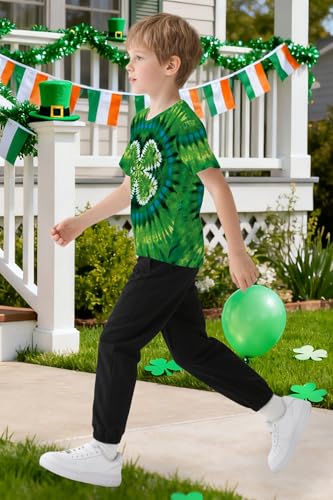 Image of TMSD Unisex Kids St.Patrick's Day T-Shirt Short Sleeve Crew Neck Clover Shamrock Tee 4-14 Years