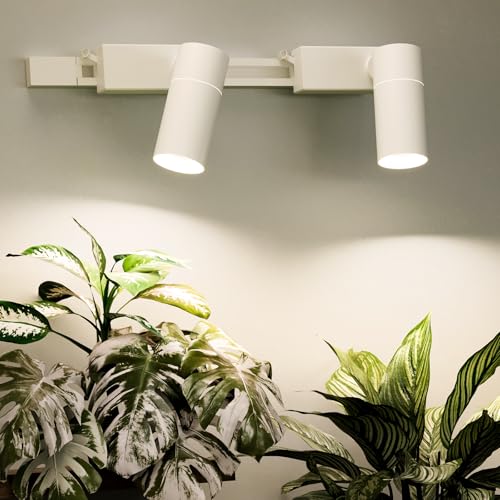 Occolia Plant Grow Lights with Track Ceiling Growing Lights for Indoor Plants Growing with Adjustable Beam Angle Spotlight Plant Growing Lamps with On/Off Switch Hanging Grow Light (White 2-Light)