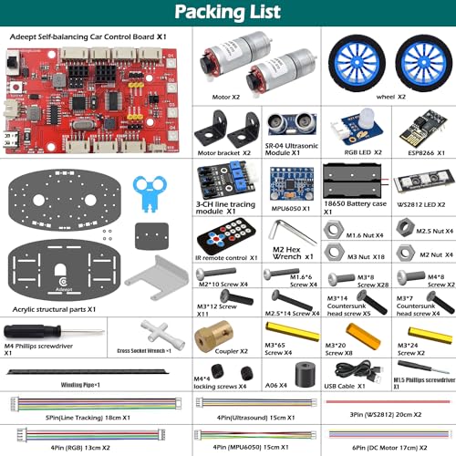 Adeept Self-Balancing Robot Car Kit(Compatible with Arduino IDE), STEM Projects Kit, Robotics & Engineering Kit, Programming Set, Line Tracking, Ultrasonic Sensor, IR Wireless Remote Control - Image 3