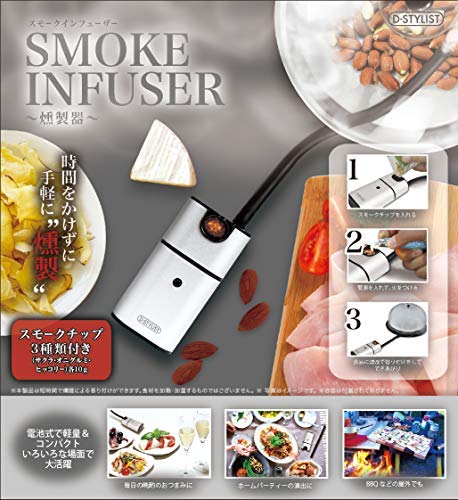 まずは付属のチップの中からお好みのものを選んでセット。機械の電源を入れたら、チップに火をつけます。
スモークが出始めて、容器に充満したら、電源を切って、あとは1~2分待つだけ!
チーズやナッツはもちろん、ベーコンやソーセージ、卵など、いろいろ試してみたら楽しそうですね♪