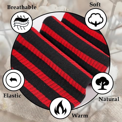 Image of Moon Wood Plus Size Thigh High Socks for Women Knit Cotton Extra Long Striped Over the Knee High Socks Leg Warmers