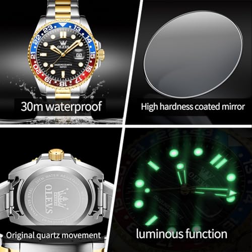 Image of OLEVS Watch Men Luxury Big Face Dress Easy Read Mens Watches with Date Waterproof Luminous Stainless Steel Watches for Men Business Fashion Analog Quartz Men's Wrist Watches Rotatable Bezel Men Watch