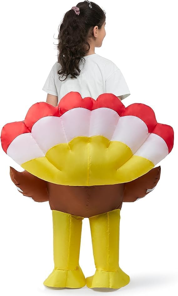 One Size Spooktacular Creations Thanksgiving Turkey Inflatable Costume for Kids, Blow up Costume Riding a Turkey Ride-on for Halloween Party, Cosplay event, Halloween Inflatable Costumes for Boys and Girls