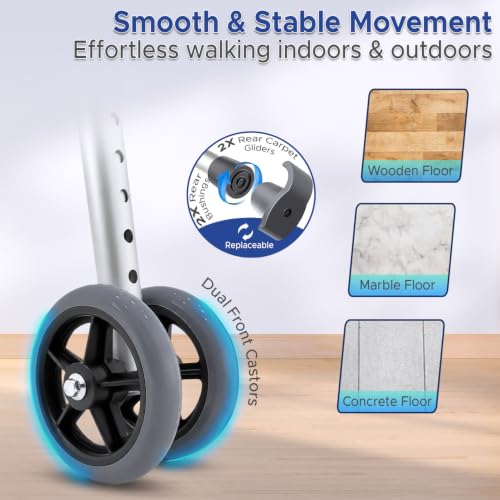 Image of KosmoCare Bariatric Walker for Heavy Adults & Seniors | Heavy Duty Folding Walker | Medical Walking Frame | Mobility Walker with Wheels | Supports Up to 225 kg