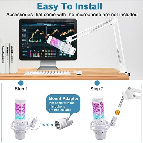 Bras de microphone pour HyperX QuadCast blanc idéal pour streaming et bureau - 6