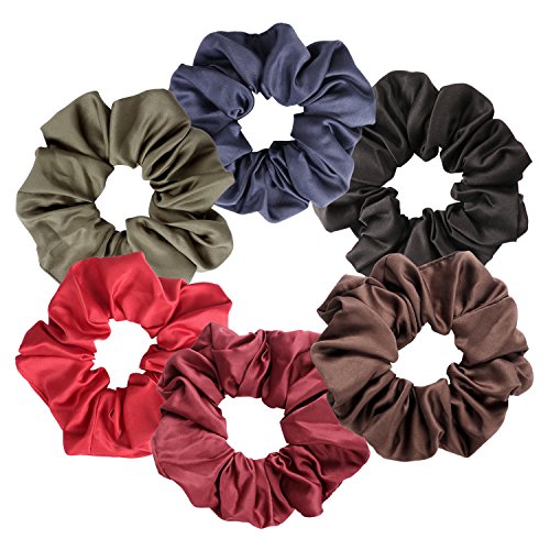 Canitor 6 Pack Hair Scrunchies Satin Elastic Scrunchy Colorful Hair Bobbles Hair Bands Ties Ponytail Holder Hair Ties for Women