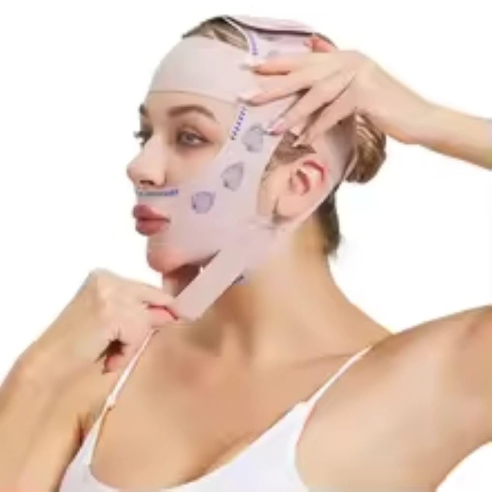 Serena.H Adjustable facial shaping bandage, V-line lift mask and jawline - reusable (pink)