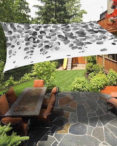 Eucalyptus Grey Sun Sail Shades Rectangle Canopy,Sunlight Block Heavy Duty Curved Backyard Shade Cover,Waterproof Sun Shades for Patios Garden Outdoor,12'x16' Watercolor Spring Botanical Leaves White
