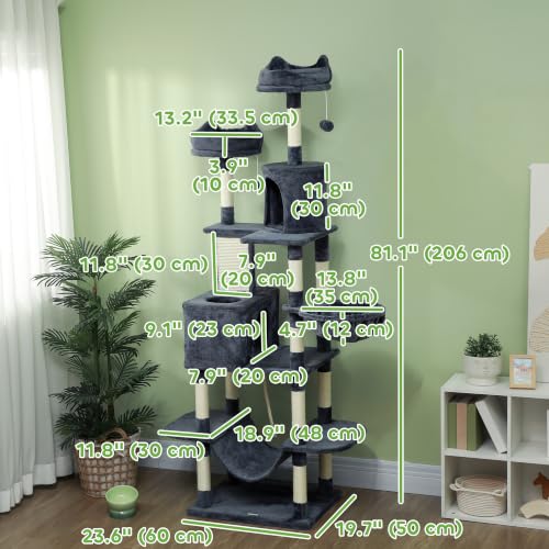 Árbol para gatos grande PawHut 81" con postes rascadores y hamacas miniatura 7
