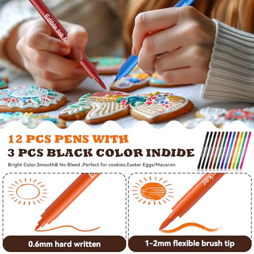 image for Jewem Edible Markers for Cookie Decorating,12Pcs Food Coloring Pens, D