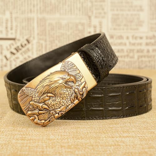 Men's Crocodile Pattern Leather Ratchet Belt – Eagle Carved Buckle, 1-3/8" Wide For Business & Dress3