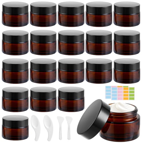 LOPYXBR 20 Pcs Tarros Cristal 30 ml para Cremas, tarros cosmeticos de Cristal Ámbar, tarros cristal para crema para Cosmética para Viaje, Bálsamo Labial, Muestras, DIY