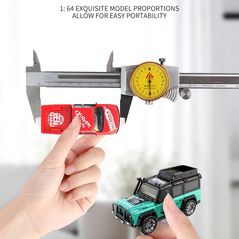 Image of Mini Alloy Off-Road RC Car for Kids 6+ 1:64 Scale Remote Control Car Toys Strip Lights, 2.4Ghz, USB Rechargeable (Green)