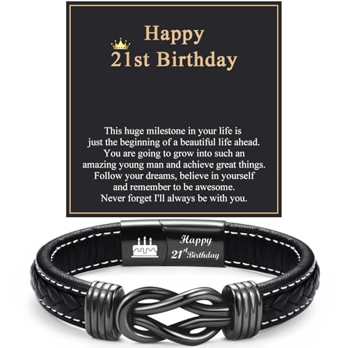 13th 16th 17th 18th 21st Birthday Gifts for Boys Him Male, Happy Birthday Leather Bracelet Gifts for 13 16 18 21 Year Old Boy Male Man Son Grandson Nephew Brother Friend with Sweet Birthday Card