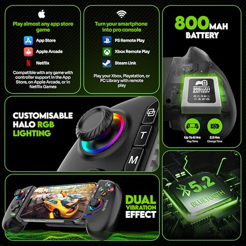 Image of SpinBot Arcade Wireless Gamepad with Hall Effect Joysticks (Zero Drift) | Bluetooth 5.2 Controller for Android, iOS, Windows | Key Mapping App Support, RGB Lighting, Macro Buttons & Dual Vibration