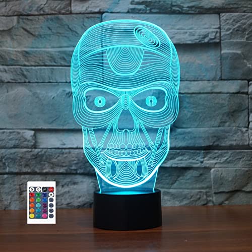 SUPERRUIDALONG Veilleuse 3D tête de mort 7/16 LED couleurs télécommande - Lampe acrylique base ABS - Décoration intérieure - Cadeau