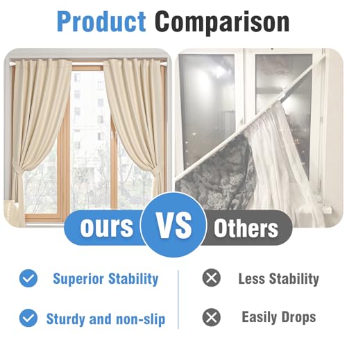 Image of AIZESI 2 Pack Tension Curtain Rod for Windows 45 to 77 Inch, Adjustable Expandable Spring Curtain Rods No Drilling, Non Slip Curtain Rod for Bedroom Doorway Closet, White