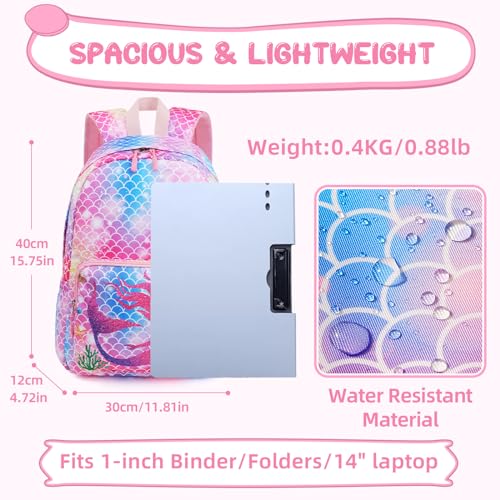 Mermaid Backpack for Girls, Kids Preschool Kindergarten Backpacks, Cute Toddler Bookbag, School Bag for Elementary Back to School with Plush Pendant Decoration2