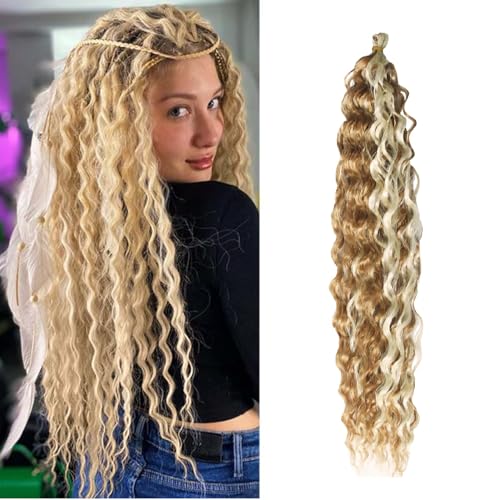 Dsoar Deep Wave Braiding Hair Deep Twist Wavy Synthetic Hair Highlight Curly Hair Extensions for Braids Ocean Wave Hair Bundles 22 Inch 3 Packs