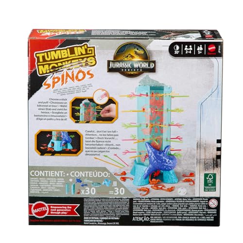Mattel Games S.O.S. AffenalarmJurassic World: Die Wiedergeburt -Spiel für Kinder und Familie mit Ozean-Turm und vom Film inspirierten Spinosaurus-Figuren., JFW44
