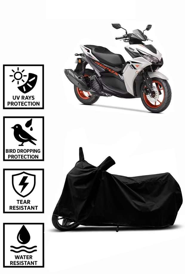 Image of Sheild Heavy Duty Waterproof Scooty & Bike Cover for Yamaha Aerox 155 - UV Resistant, Dustproof & Rain Protection, All-Weather Outdoor Cover for Bikes & Scooty with Buckle Straps(Black)
