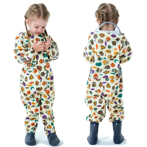 Kids Rain Suit Toddler Boys Girls One Piece Raincoat Waterproof Coverall Lightweight Cute Snap-Button Rain Jacket3