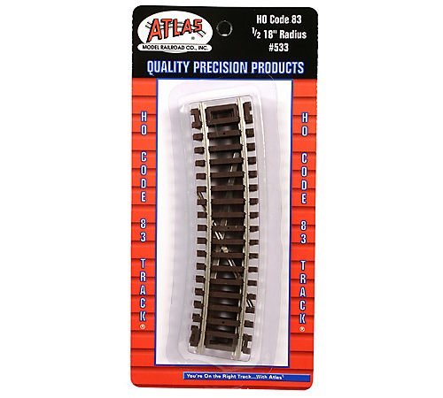 ATM533 Ho Scale Code 83 Half Curve 18 in. Radius Track - 4 per Pack