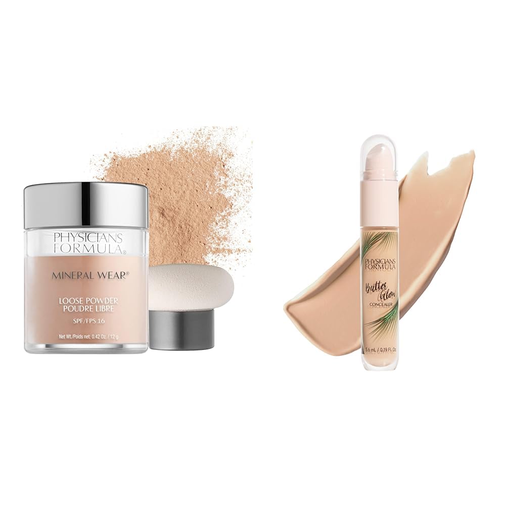 Physicians FormulaMineral Wear Talc-Free Loose Powder Creamy Natural, Dermatologist Tested, Clinically Tested & Butter Glow Concealer Light-to-Medium