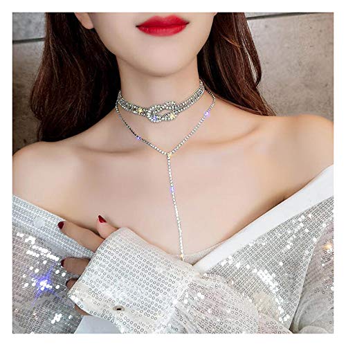 Anglacesmade Bohemia Layered Y Choker Necklace Rhinestone Choker Diamond Necklace Delicate Y Necklace Long Pendant Necklace for Women and Girls(Gold)