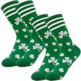 OBUSATT 2 Pairs St .Patricks Day Socks Bulk Men Shamrock Novelty Cotton Socks Irish Crew Dress Socks for Women Men Gift Parade Costume Accessories