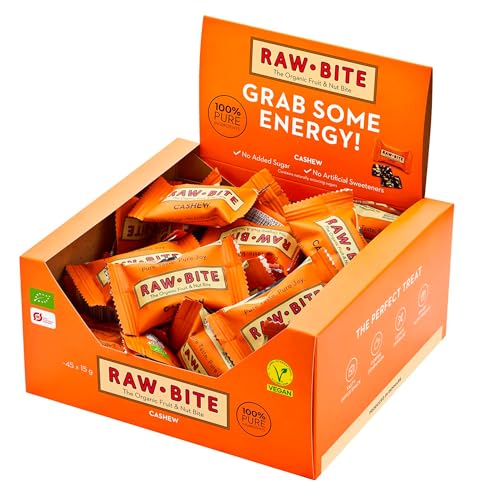 RAWBITE CASHEW in der Office Box I Vegan, glutenfrei, laktosefrei & ohne Zuckerzusatz (enthält von Natur aus Zucker) - Bio Frucht-Nuss-Riegel mit Cashews I mit 12g Protein I 45 x 15g