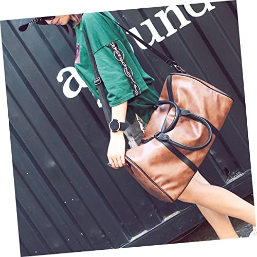 Men's Pu Leather Duffle Bag Travel Shoulder Bag Rolling Suitcase Sleeve Overnight Compact for Business Weekend Shopping2