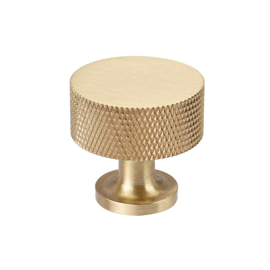 RZDEAL 4pcs Solid Brass Cabinet Knobs Pulls Cabinet Drawer Dresser Gold Knobs Modern Knurled Handles (1"x1"/25mmx25mm), Brushed Brass Finish