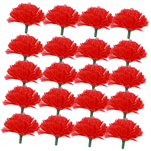 RORPOIR 20個 カーネーションの花の頭 人工の植物 満杯 小さな造花 シミュレーション Ledライト 造花藤 白 花輪の装飾 かわいい部屋の装飾 結婚式の装飾 デイジー 赤 シルクフラワー
