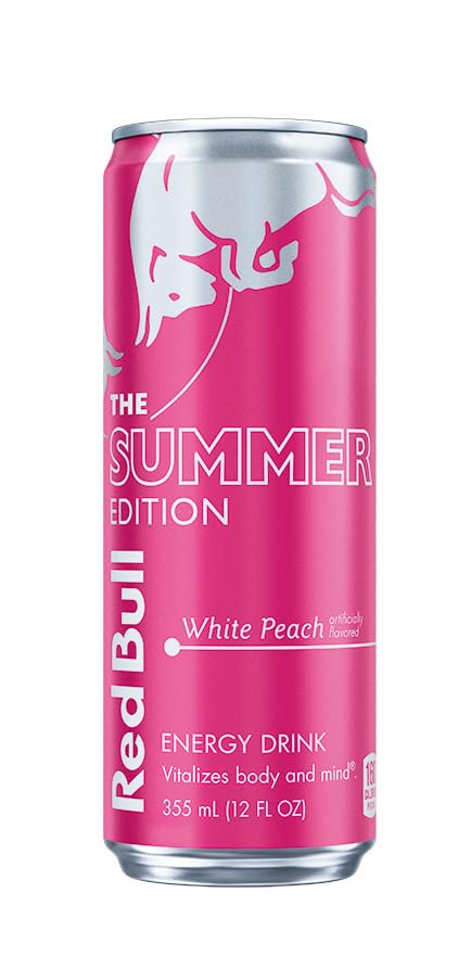 Red Bull White Peach Summer Edition Energy Drink, with 114mg Caffeine plus Taurine & B Vitamins, 12 Fl Oz Can