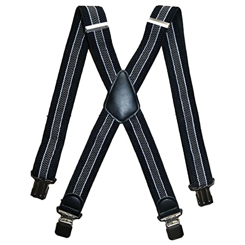 HYCOPROT Tirantes Hombre Mujer Ancho 40 Mm en X Forma, Tirantes Elásticos y Ajustables con 4 Clips Extra Fuerte, Talla Única Para Hombre y Mujer (gris blanco y negro) Cover