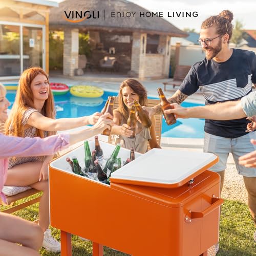 Image of VINGLI Rolling Ice Chest, Portable Patio Party Bar Drink Cooler Cart, with Shelf, Beverage Pool with Bottle Opener