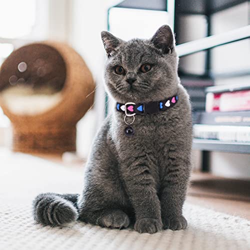2 Pack Cat Collar with Bell, Adjustable Cute Kitten Collars Nylon Unbreakaway Pet Collars 7.5"-12.5" Heart Printed Dog Collar with Safety Buckle for Kitty Puppy Small Dogs Boy Girl Cats (Pink, Black) - Image 6