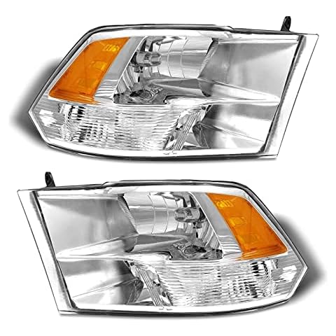 ADCARLIGHTS for 2009 2010 2011 2012 2013 2014 2015 2016 2017 2018 Dodge Ram Headlight Assembly compatible with 09-18 Ram 1500/10-18 Ram 2500 3500 Chrome Housing Amber Reflector Headlamp Replacement Cover