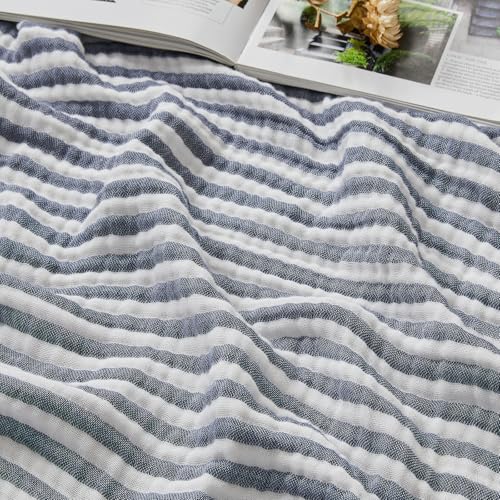 Image of EMME Cotton Muslin Blanket Couch 4-Layer Breathable Gauze Soft Lightweight Bed Blankets Adults Navy Throw XL (50 inch x 70 inch)