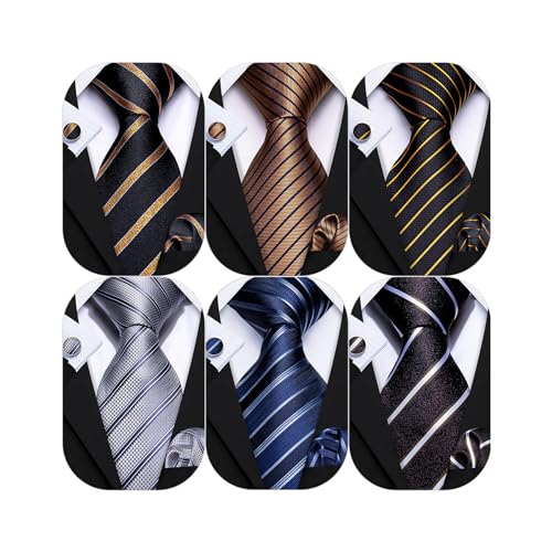Image of Barry.Wang Men Tie Classic Silk Gift Necktie With Tie Clip Jacquard Woven Neck Ties 6PCS Formal Wedding