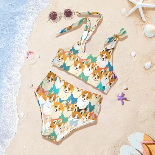 Girls' Bikini Set, Colored Clover Dogs Kids Swimsuit 2 Pcs Beach Bathing Suit4