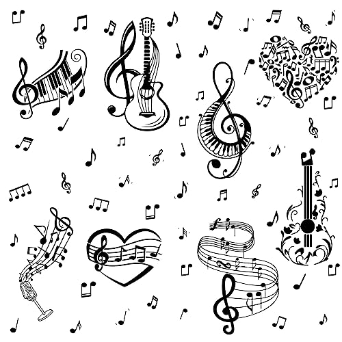 craspire Note de Musique Stickers Muraux PVC Étanche Autocollants Autocollants Piano Guitare Coeur Rectangle 8 Feuilles 8 Styles Amovibles pour Fenêtre Escalier...