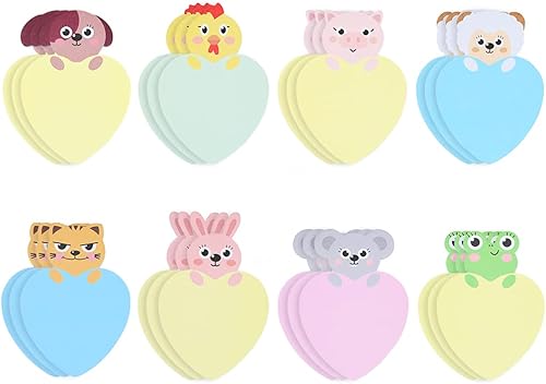 Paquete de 24 notas adhesivas de animales lindos, 8 patrones de notas de mensaje de dibujos animados, pollo, ratón, tigre, cachorro, conejo,
