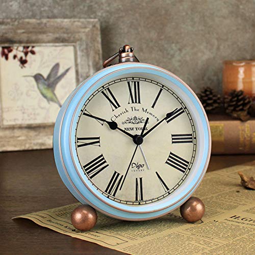 HeQiao Vintage Silent Non-Ticking Desk Alarm Clocks (Blue) - Thumbnail 3